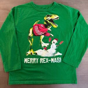 Boys Long Sleeve Christmas Holiday Shirt Trex Snowmen size medium 7/8
